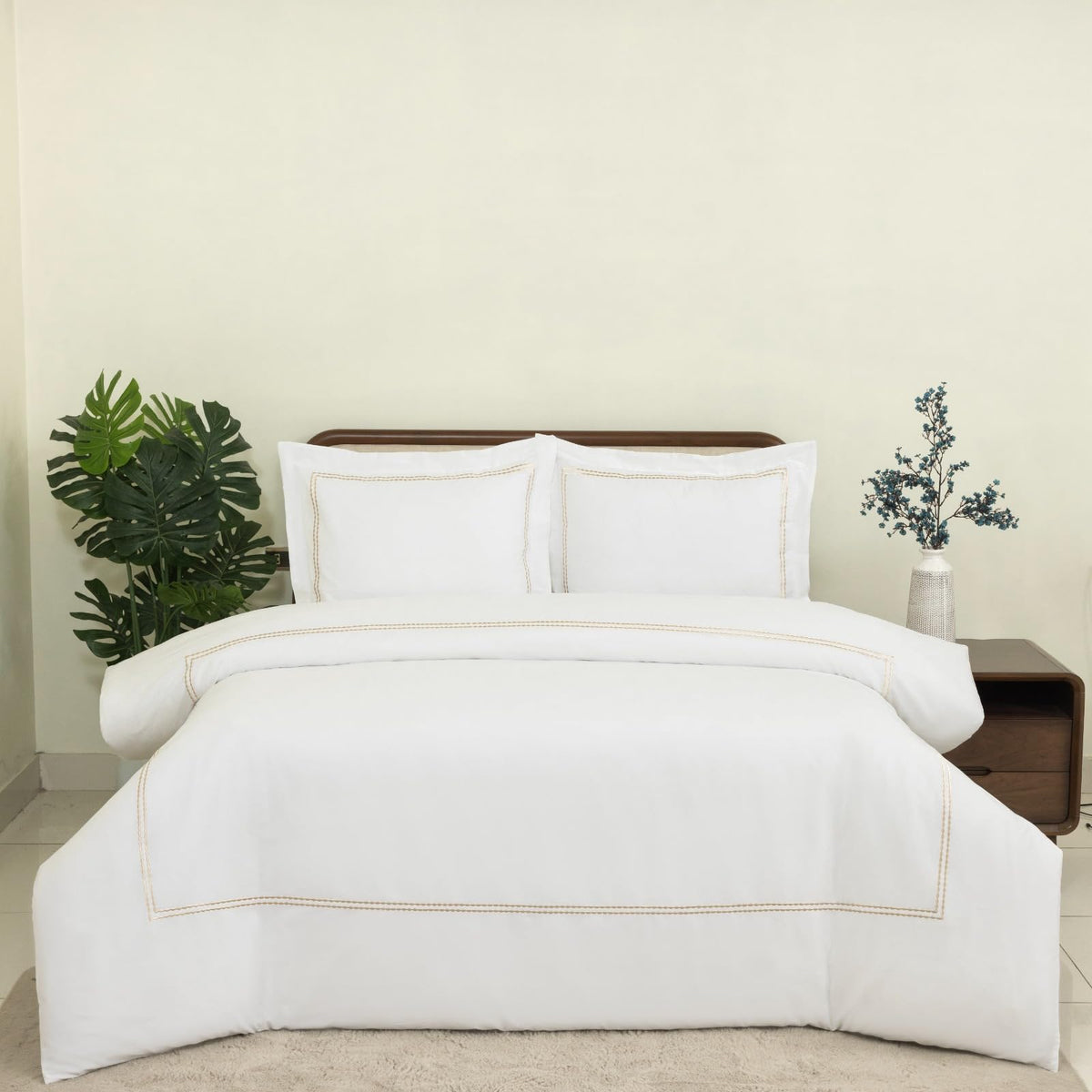White Duvet Cover Queen 100% Cotton Embroidered 3 Pieces