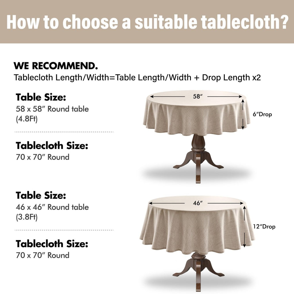 Linen Textured 70 Inch Round Tablecloth Ivory