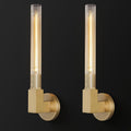 Gold Wall Sconces Set of 2, Modern Bathroom Vanity Lights with Tube Glass Shades - Industrial Vintage Wall Lighting for Mirror, Hallway, Bedroom, Dressing Room