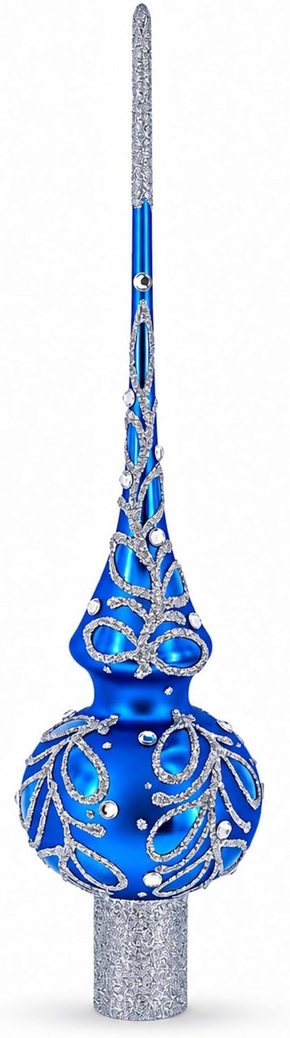 Blue Paisley Mouth Glass Christmas Tree Topper 11 Inches
