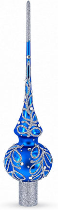 Blue Paisley Mouth Glass Christmas Tree Topper 11 Inches