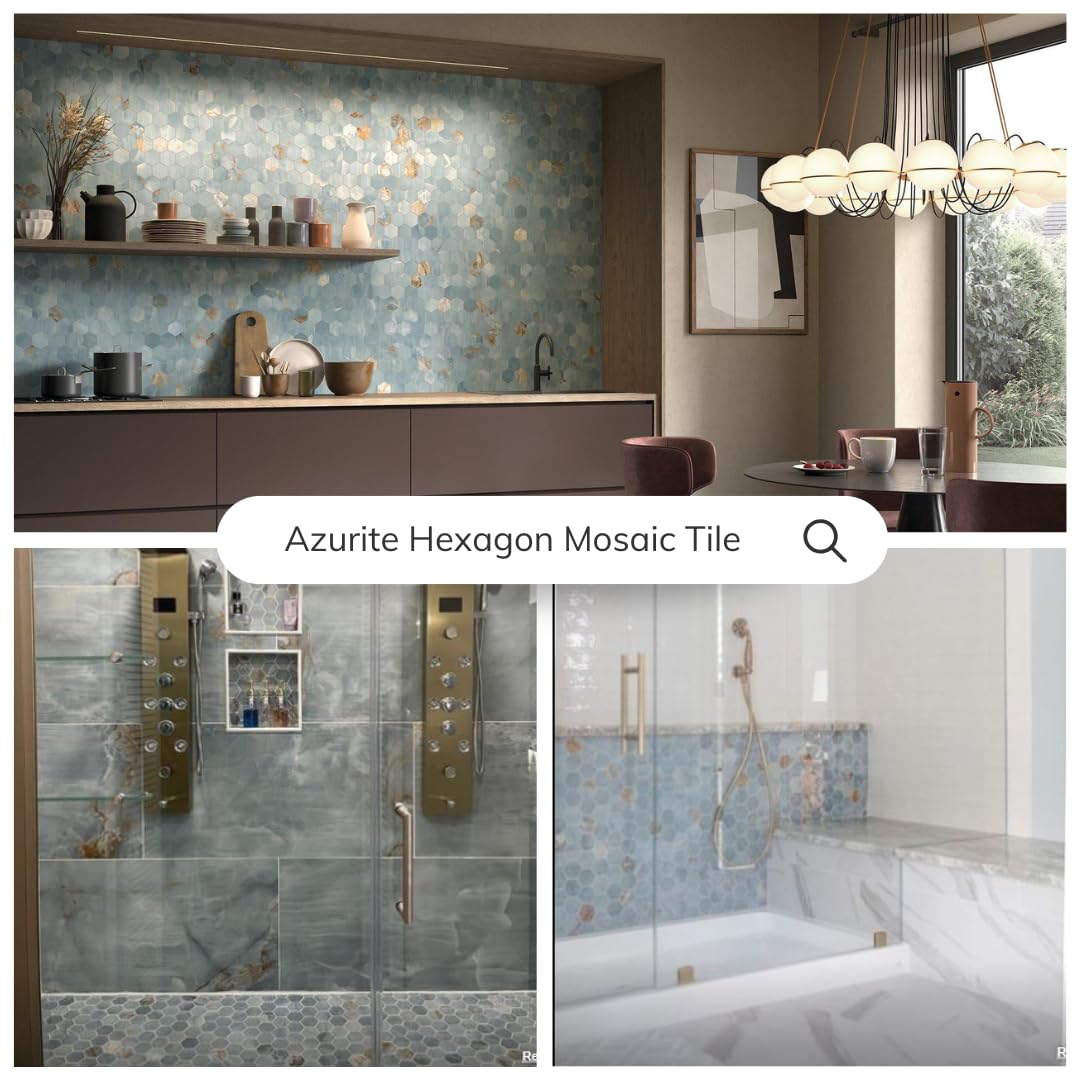 HTC168 Azurite 3" Turquoise Blue Mixed Hexagon Matte Porcelain Mosaic Tile - Marble Look, Ideal for Backsplash