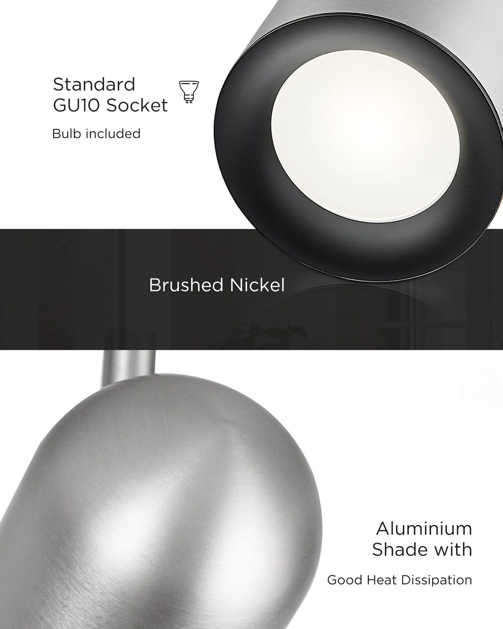 43" Track Light, Brushed Nickel LED Track Lighting Fixtures Ceiling, Rotatable LED Track Lighting Kit, Bulbs