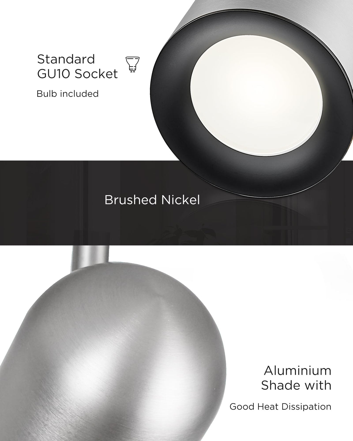 43" Track Light, Brushed Nickel LED Track Lighting Fixtures Ceiling, Rotatable LED Track Lighting Kit, Bulbs