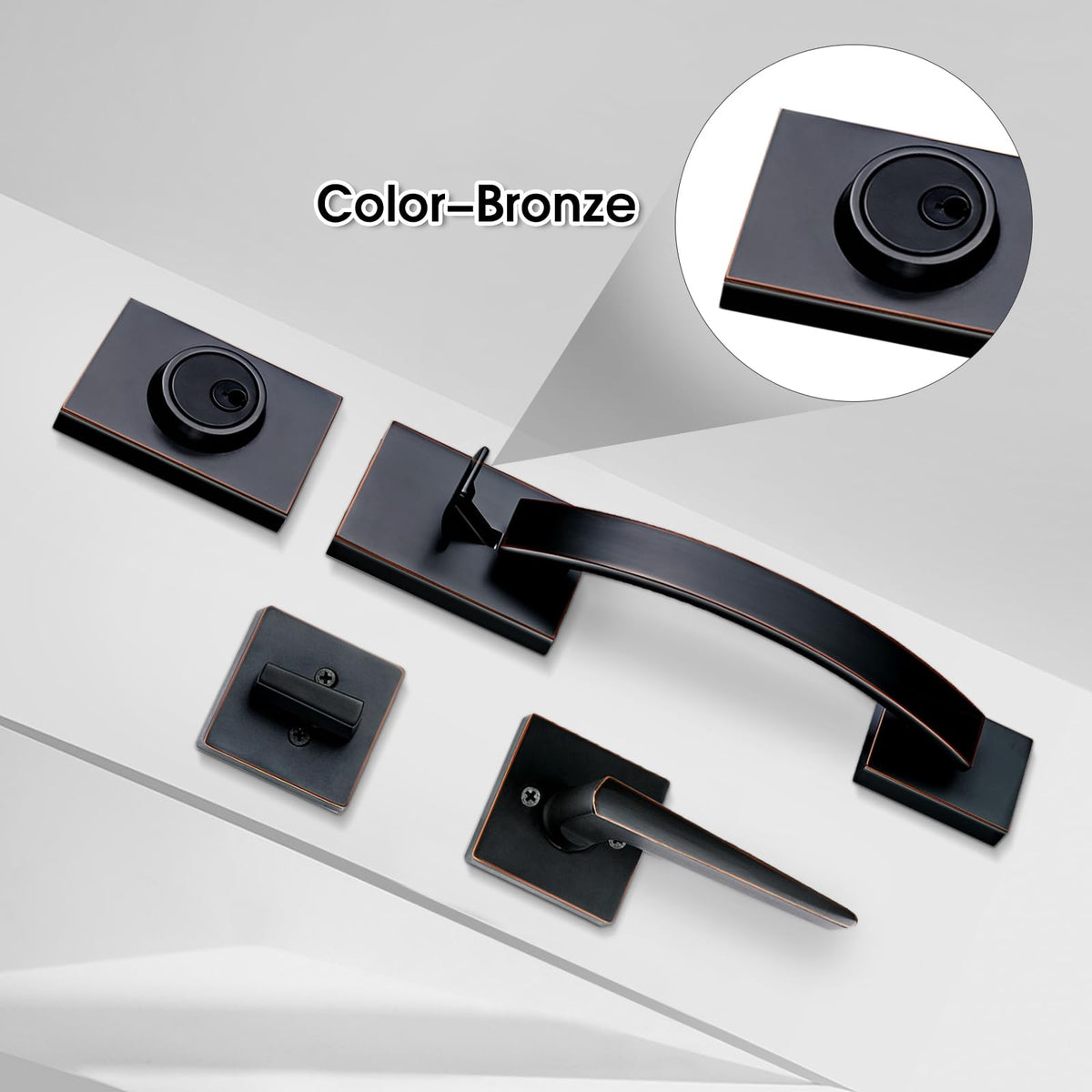 Exterior Door Handle, Front Door Handle with Deadbolt,Entry Door Lock Set with Reversible Lever, Oil Rubbed Bronze
