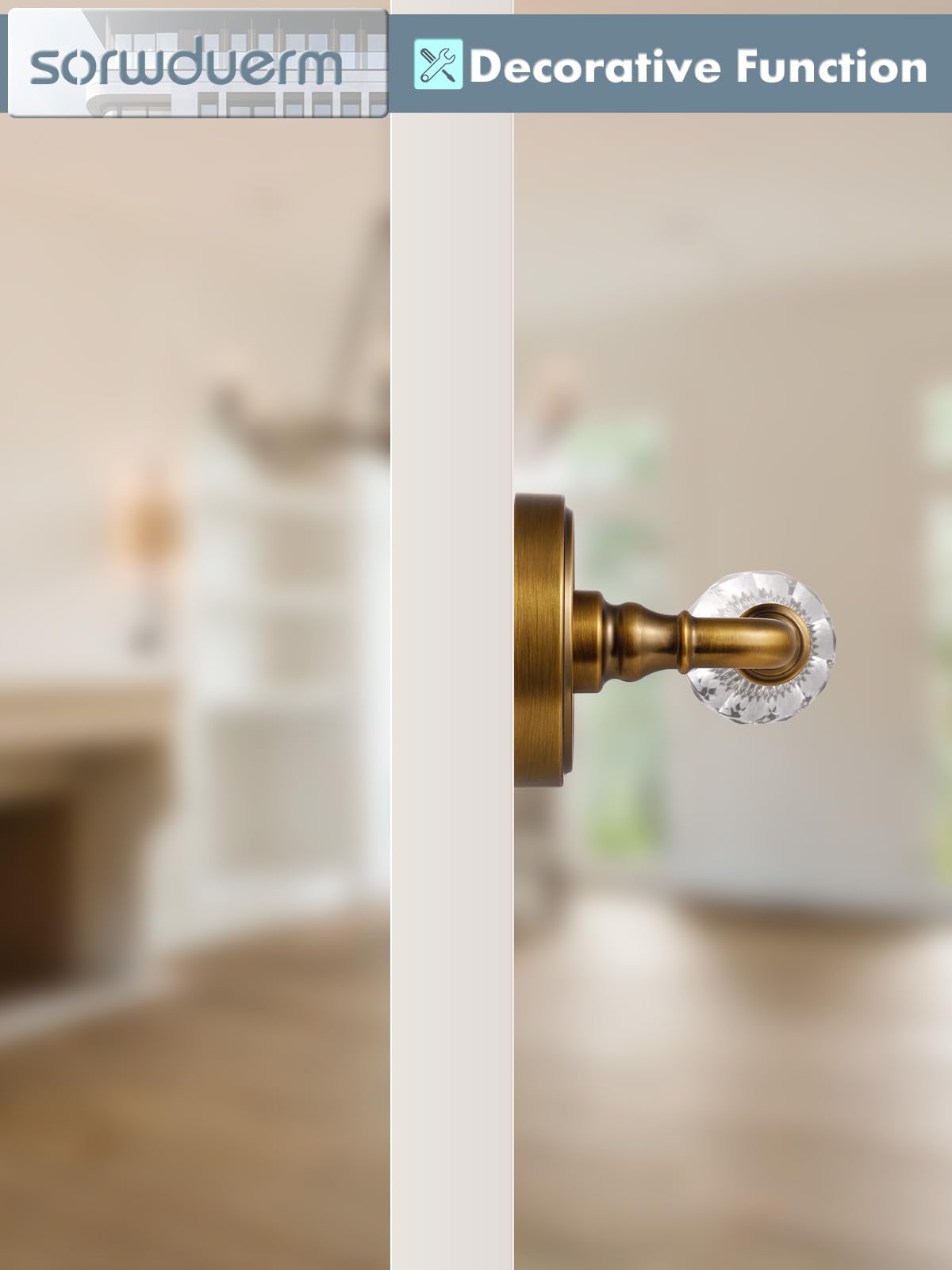 2 Pack Antique Brass Door Levers Crystal Door Knob Dummy Door Lever Glass Interior Dummy Handle Single Sided