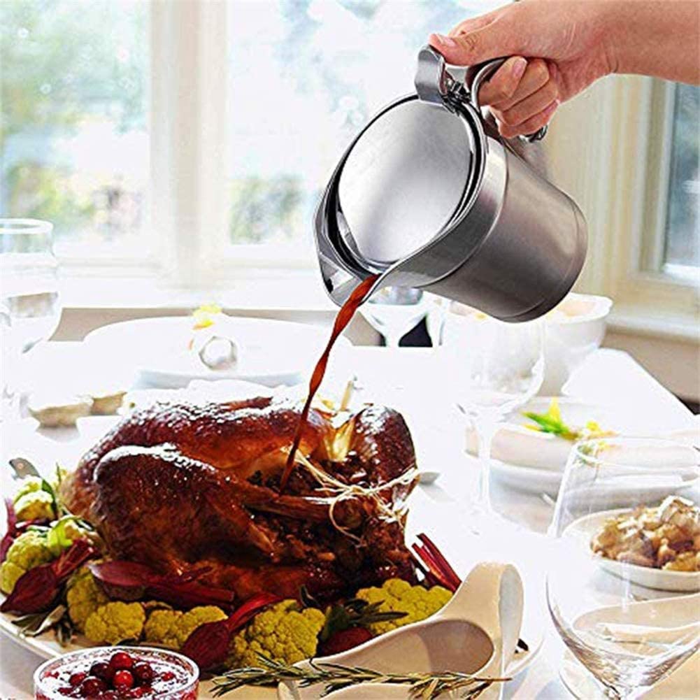 Stainless-Steel Double Insulated Gravy Boat - Sauce Jug with Hinged Lid, Ideal for Gravy or Cream at Thanksgiving