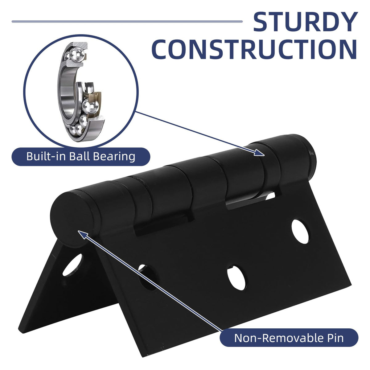 6 Pack Ball Bearing Door Hinges with Square Corners, 3 x 2.5 Inch Heavy Duty Stainless Steel Hinges with Screws for