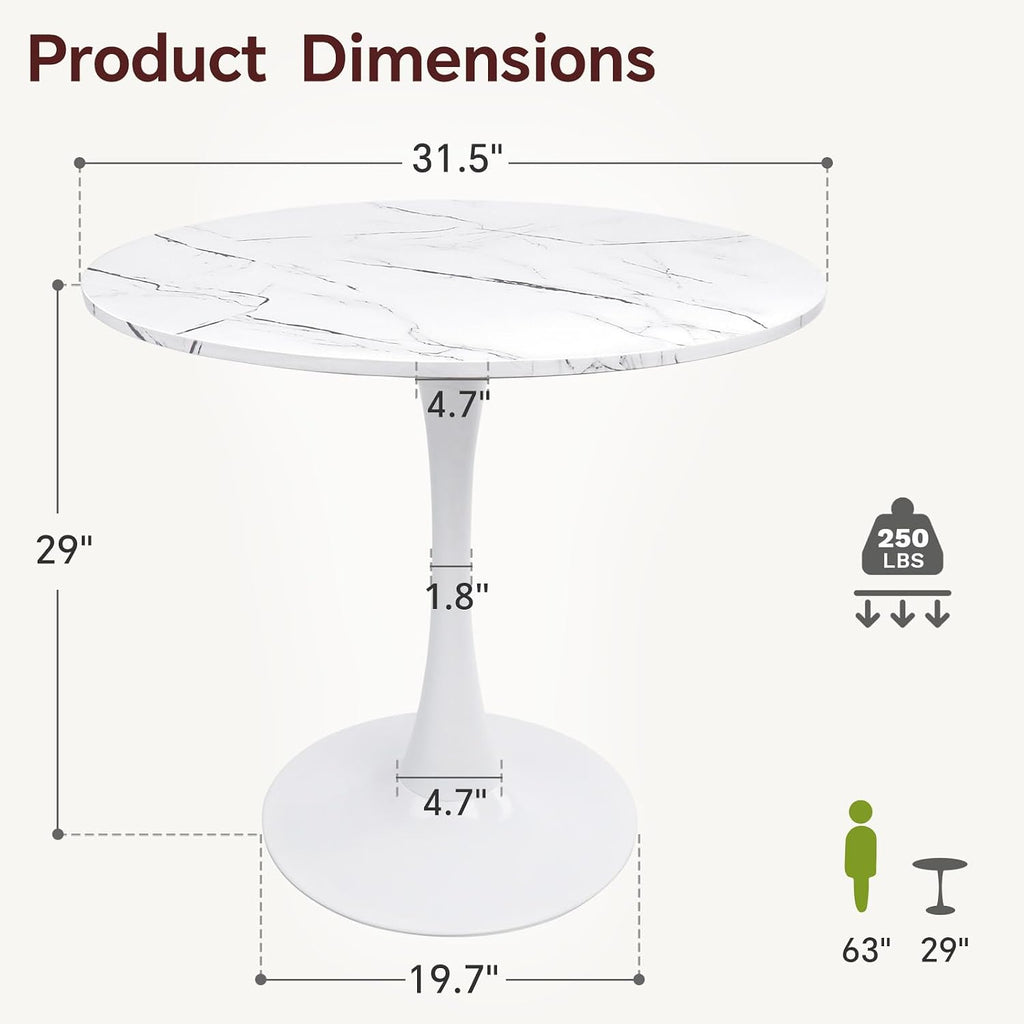 Tulip Round Pedestal Dining Table — Marble White