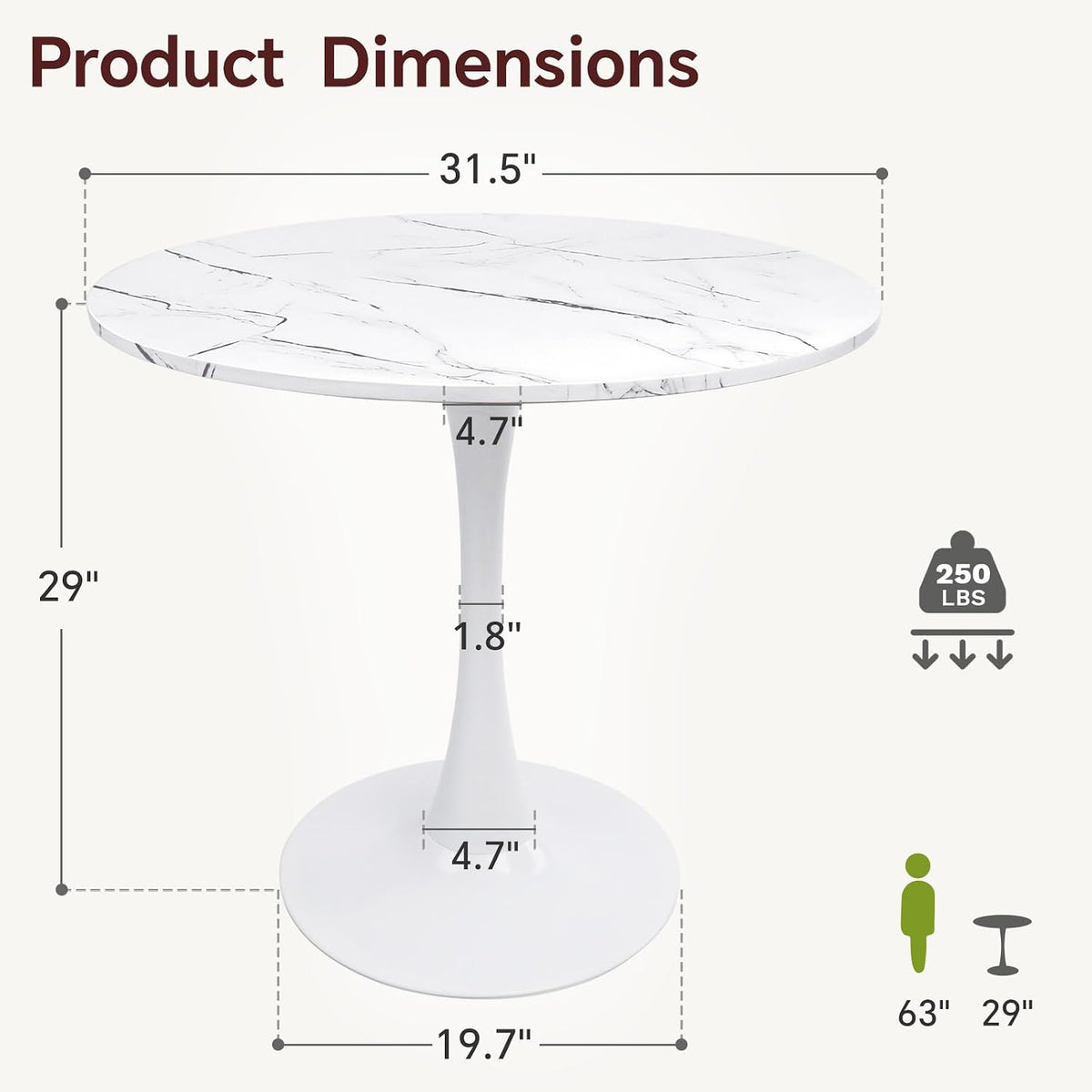 Tulip Round Pedestal Dining Table — Marble White