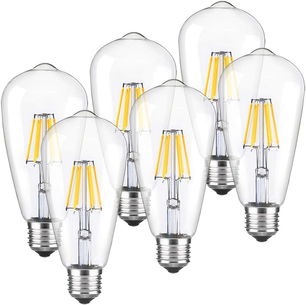 LED Edison Bulbs,Dimmable Vintage Light Bulbs,6W Warm,E26 Clear Glass