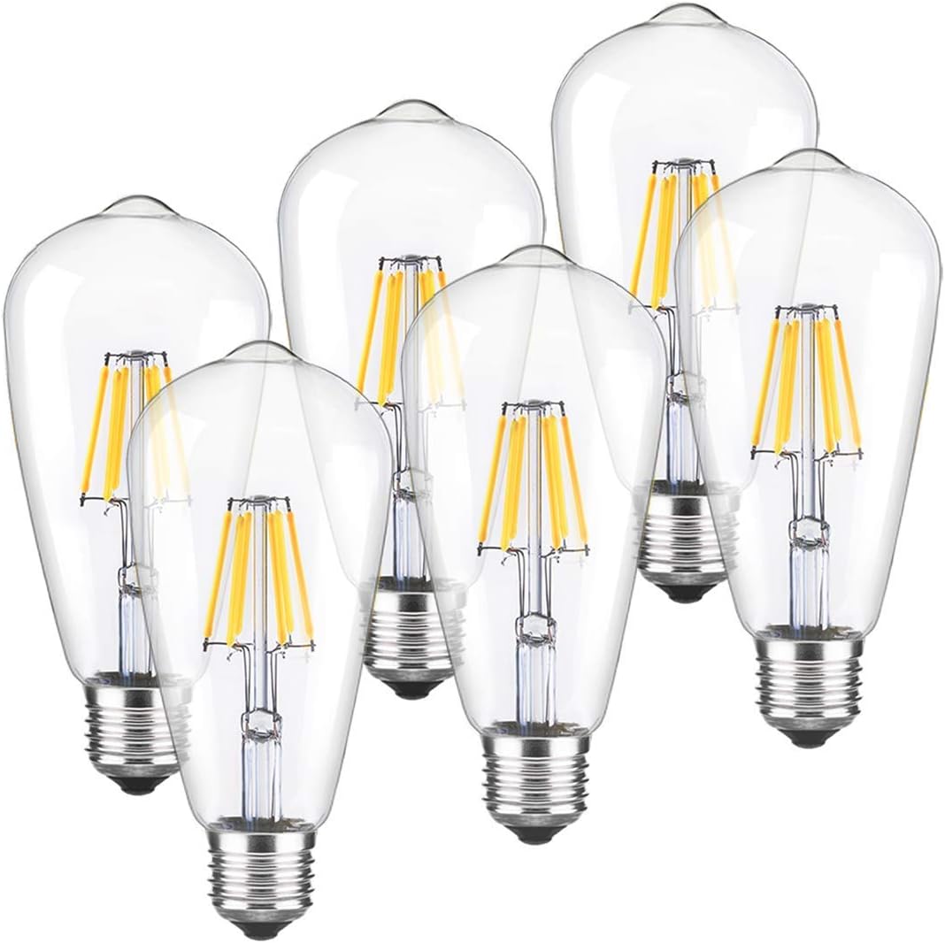 LED Edison Bulbs,Dimmable Vintage Light Bulbs,6W Warm,E26 Clear Glass