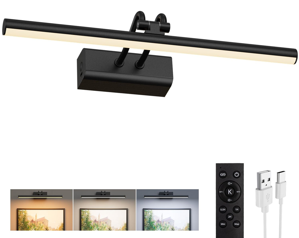 Picture Light for Wall, RF Remote, USB Charging, Black