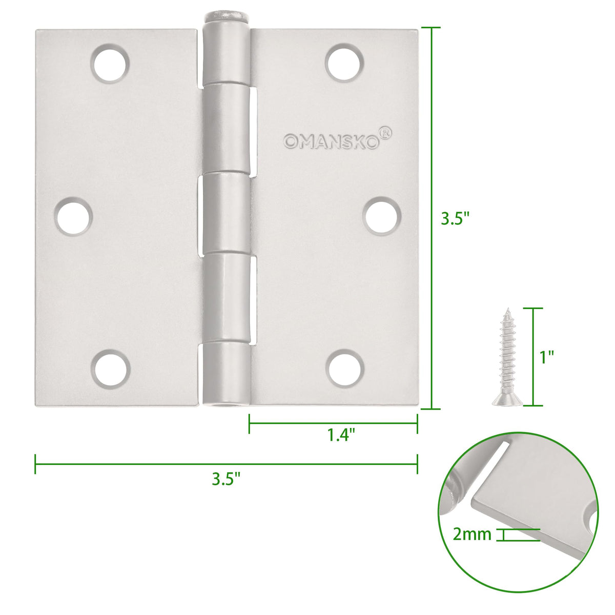 6 Pack White Door Hinges, 3.5 x 3.5 Inch White Hinges for Interior Doors 3 1/2 Inch Hinges for Residential Doors