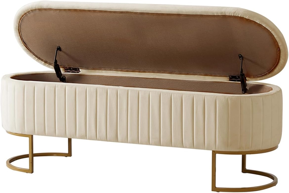55.5" Storage Bench Ottoman End of Bed Bench Bedroom Bench, Upholstered Velvet Long Window Bench Large King Size with