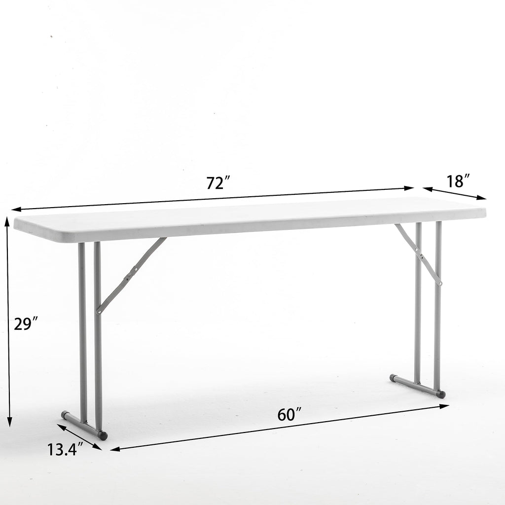 6-Foot - 72" Long White Plastic Folding Seminar Training Table Portable 18" Wide Narrow, 29" High, Events Indoor