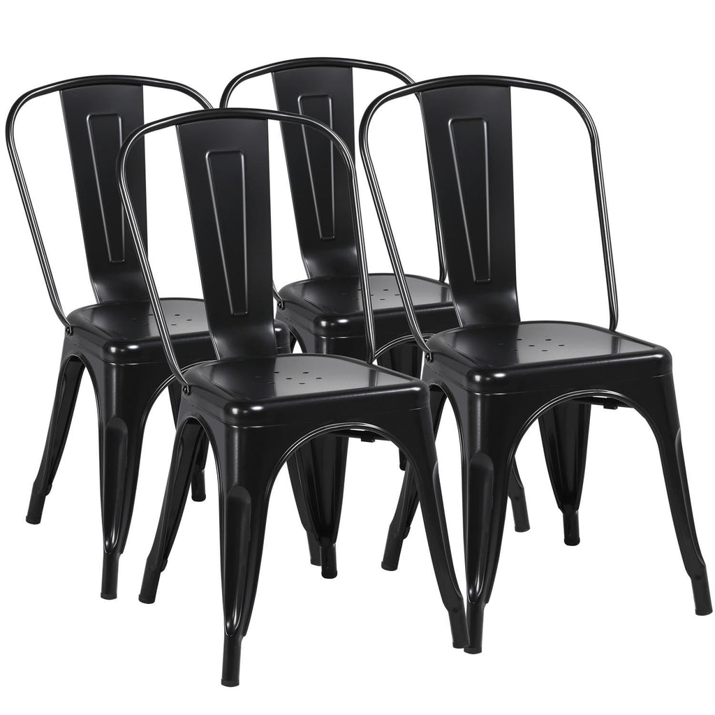 Metal Chairs Set of 4, Stackable Dining Chairs with Back, Black