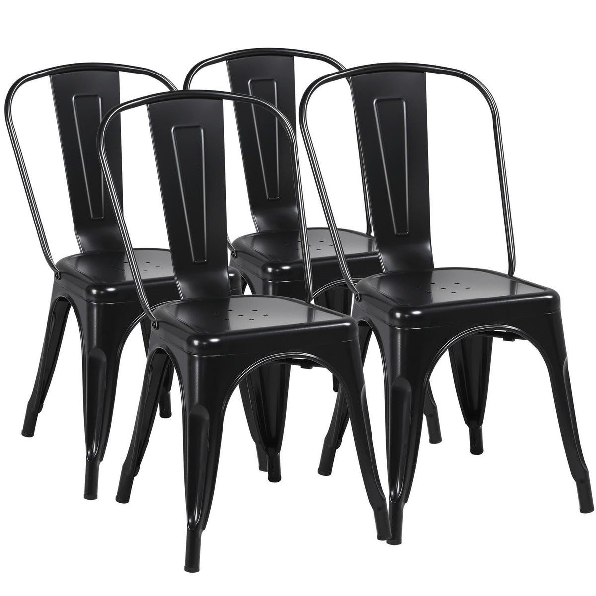 Metal Chairs Set of 4, Stackable Dining Chairs with Back, Black