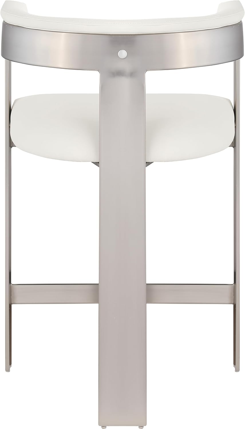 738Cream-C Romeo Collection Modern | Contemporary Counter Stool with Soft Cream Vegan Leather, Brushed Chrome Metal