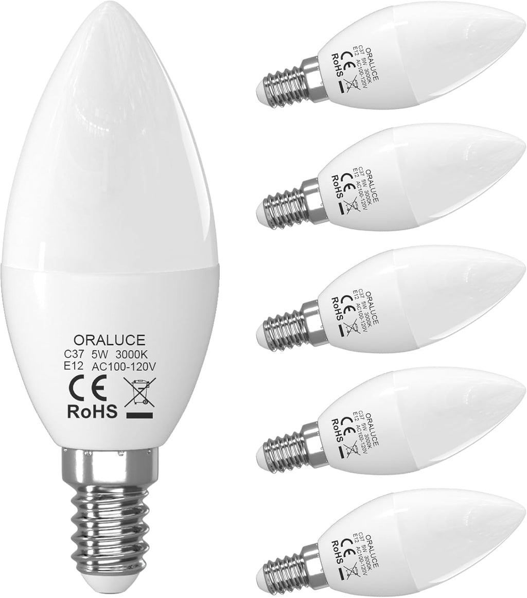 E12 Candelabra LED Bulb 40 Watt, 3000K Warm White B11, 6 Pack
