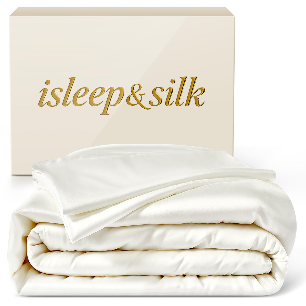 Silk Comforter Set 4 Pieces, All-Season 100% Silk Filled Comforter with Detachable Duvet Cover, Moisture-Wicking