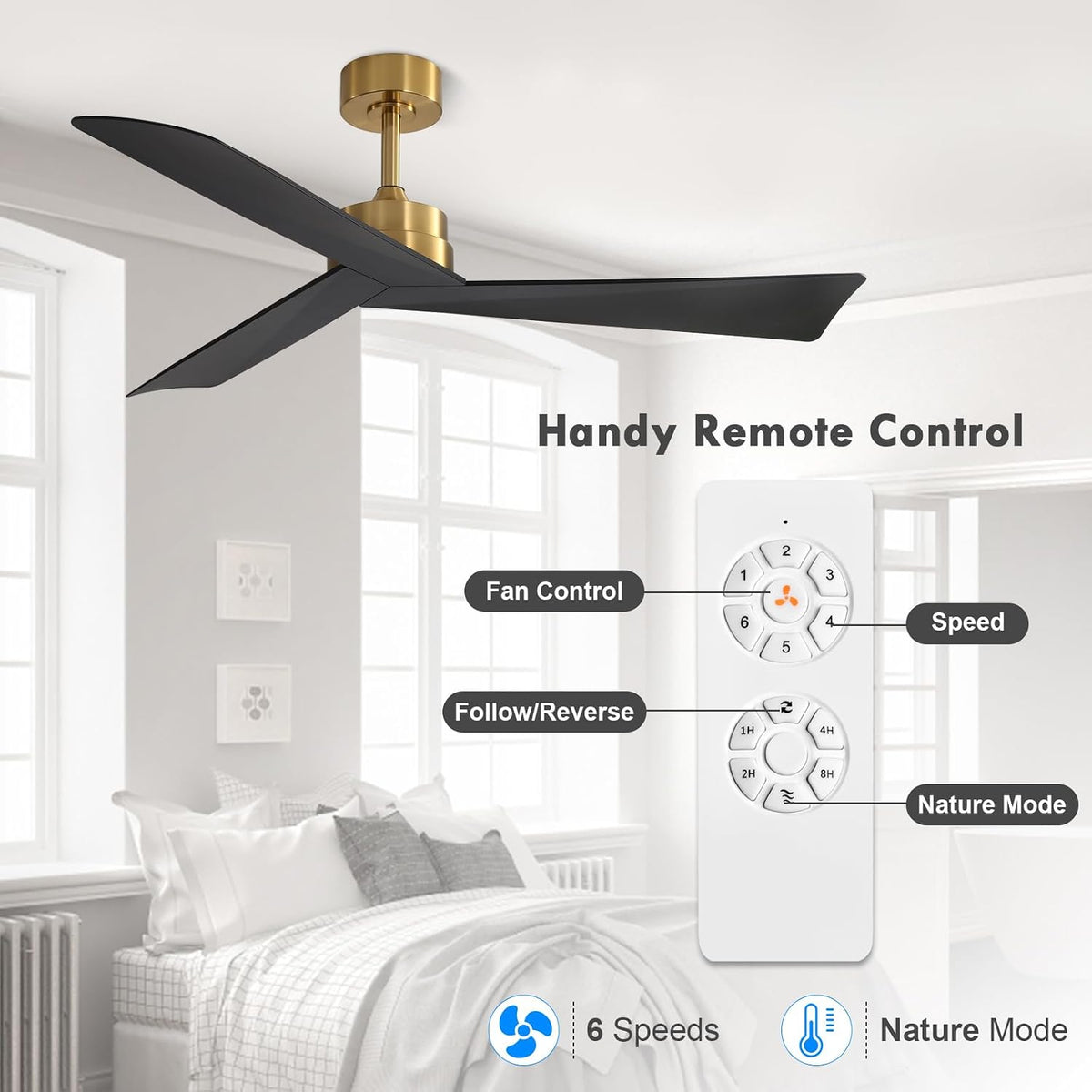 52" Ceiling Fan with Remote, No Light