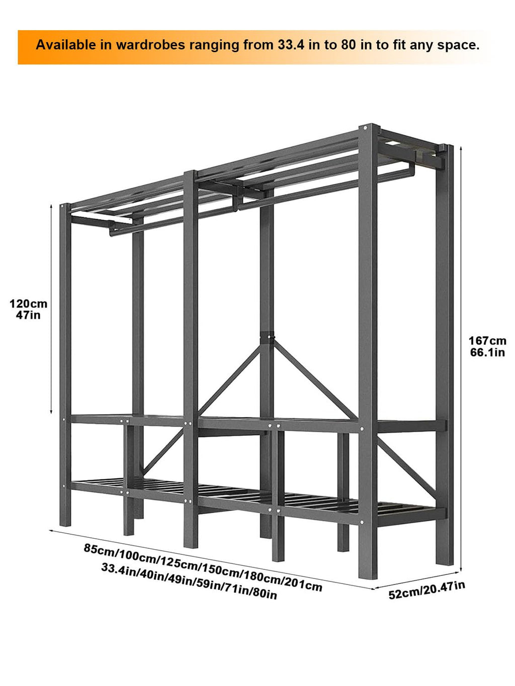 49.2in Heavy Duty Clothes Rack with Magnetic Door 1300LBS Foldable Portable Wardrobe Closet for Hanging Clothing