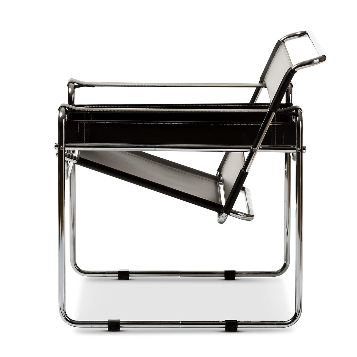 Inspired Wassily Style Mid Centry Modern Accent Chair, Steel Frame and Faux Leather, Wide Seating