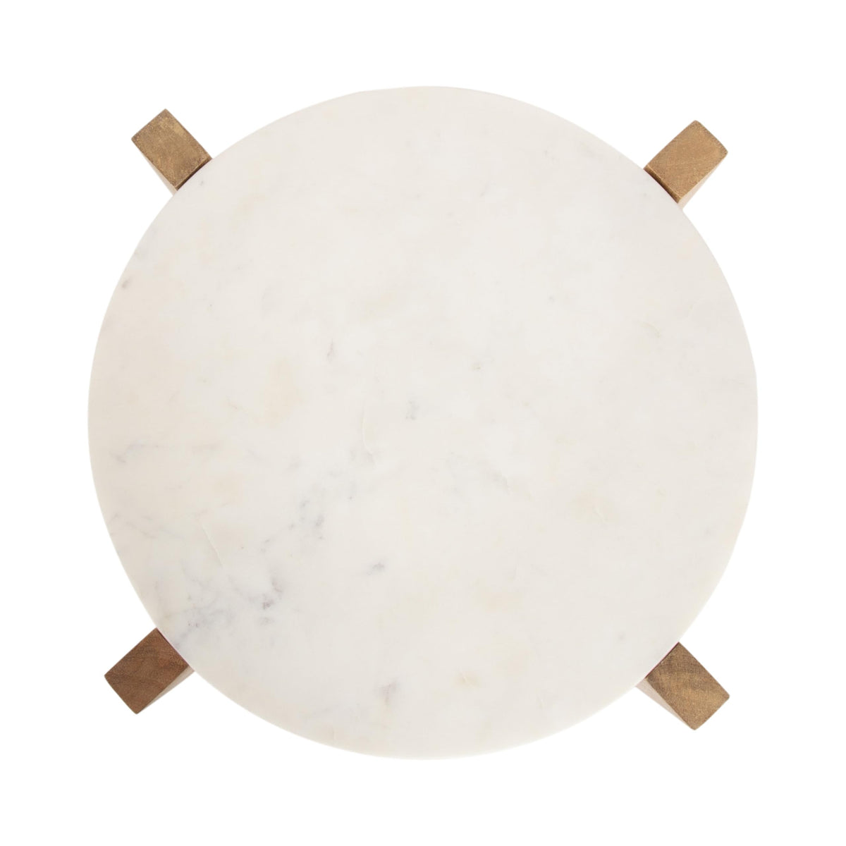 Inspired Saarinen Style Moxley Transitional Round Side Table; 16 x 16 x 22; White Marble and Natural Wood; Tiered Pedestal Table with