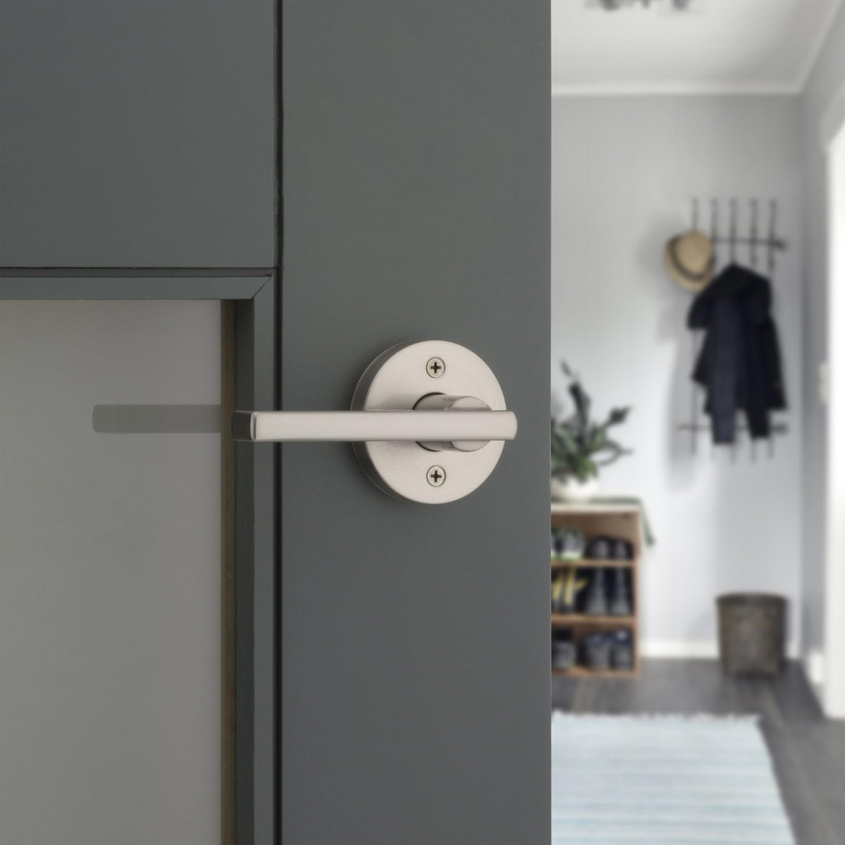 Halifax Dummy Door Handle, Single Sided Round Lever for Closets, French Double Doors, and Pantry, Satin Nickel