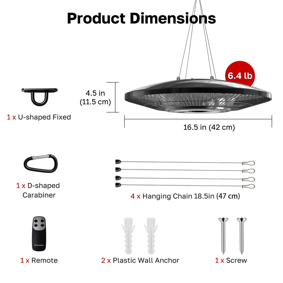 Electric Patio Heater Outdoor, 1500W Infrared Hanging Heater Ceiling Mounted with Chain, IP65 Waterproof Outdoor