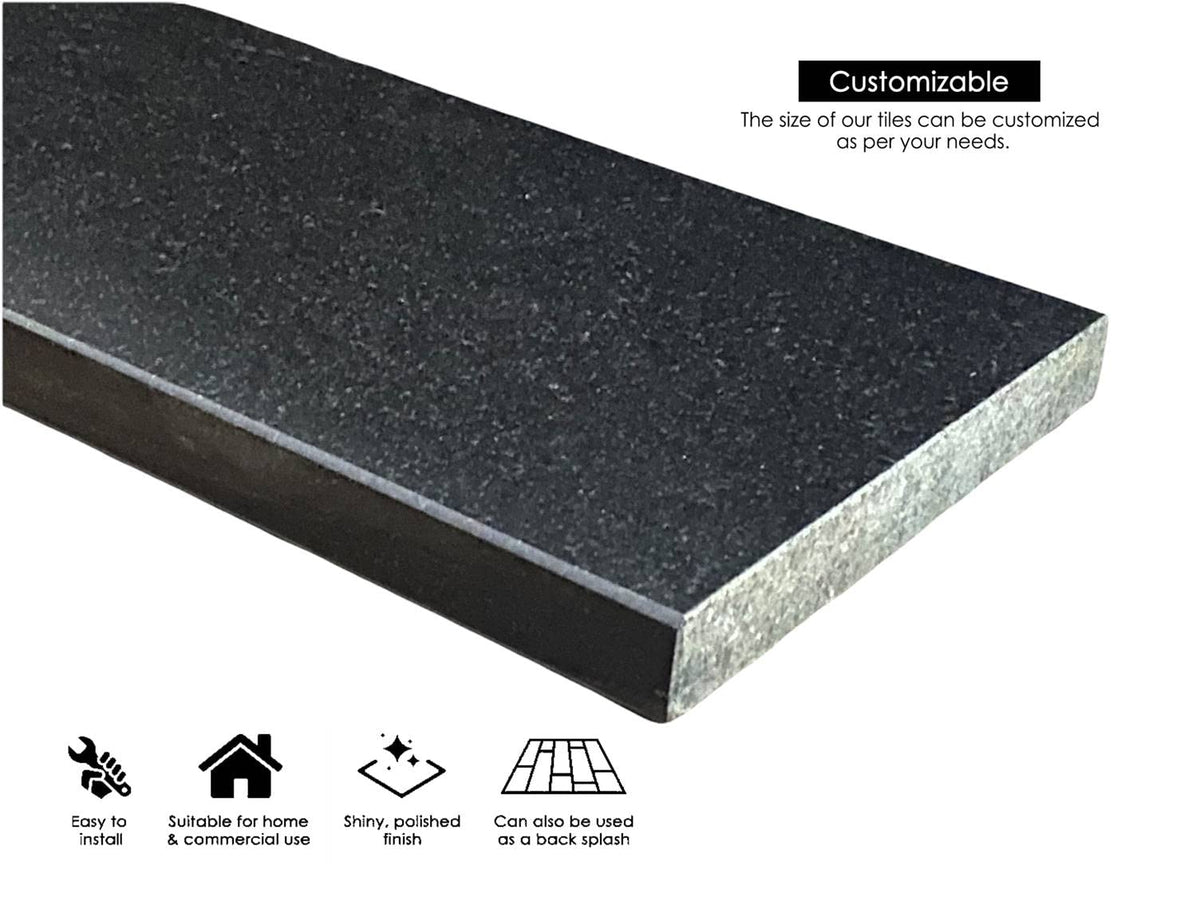 Absolute Black Granite Threshold Tile (Marble Saddle) Polished, Maintenance Free, Stain Resistant - (6" x 24")