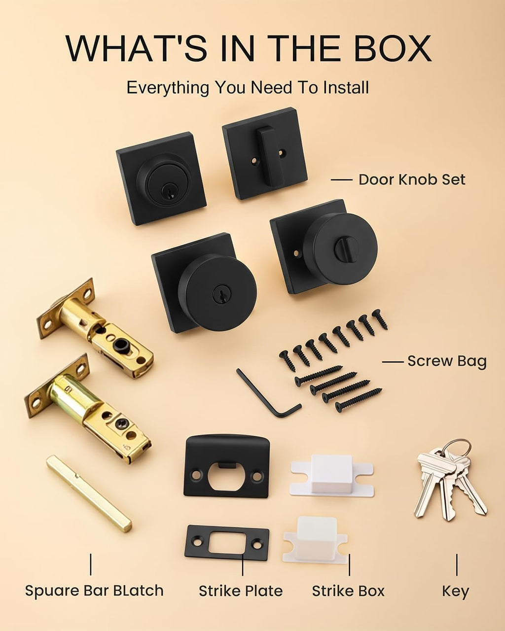 Black Exterior Door Knobs with Deadbolt, Front Door Lock Set 2 Pack