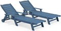 HDPE Outdoor Lounge Chair Set of 2 with Cup Holder, Blue | with 5 Position Adjustable Backrest & Rolling Wheels
