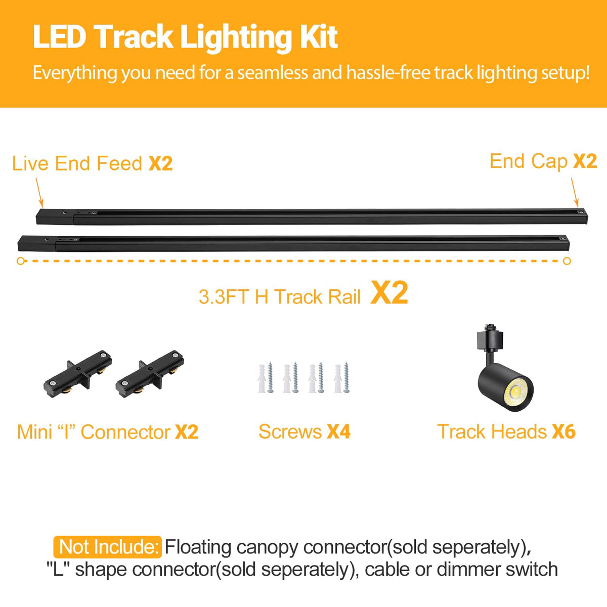 LED Track Lighting Kit with 6.6FT H Type Track Rails Black