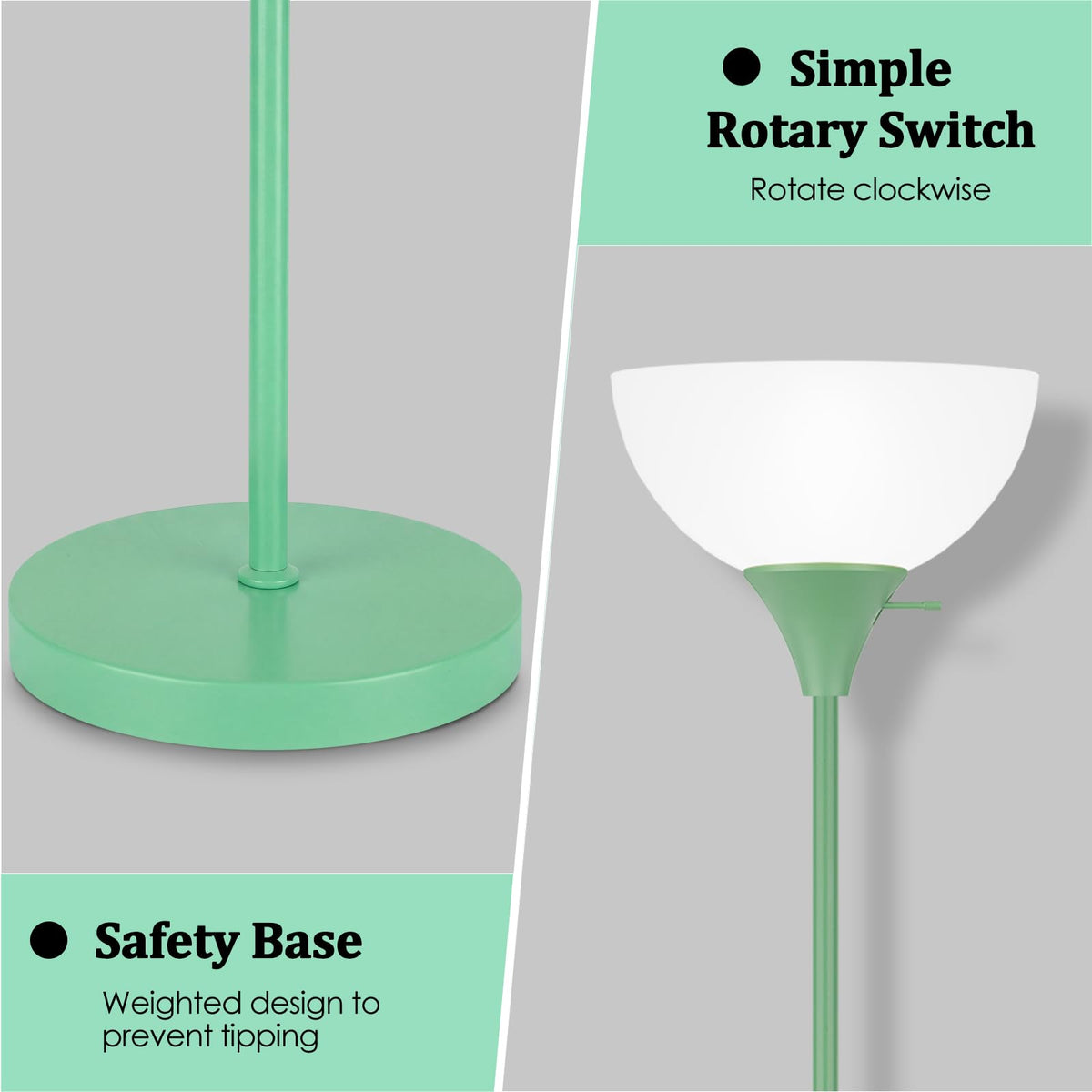 Floor Lamp, LED Standing Lamps with White Plastic Shade, Corner Floor Lights Bedroom, Rotary Switch, Bulb not