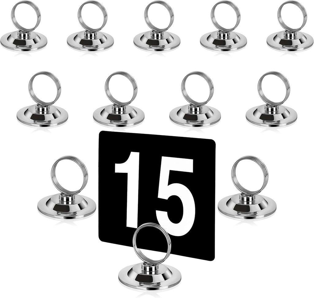 Ring-Clip Table Number Holder / Place Card Stand, 1.5 Inch, Silver, Metal, Set of 12