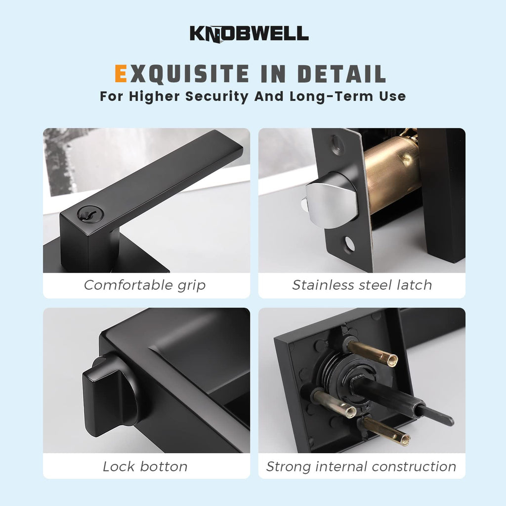 Black Door Handle Black 8 Pack, Keyed-Entey Door Levers, Heavy Duty Door Knobs with Lock and Key (Same Key)