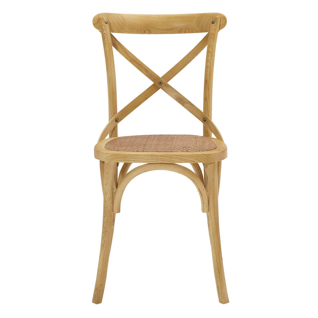 Gear Rustic Modern Farmhouse Elm Wood Rattan Dining Chair in Natural