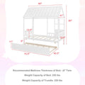 Tw Bed with Trundle Bed Twin, Wooden Montessori Bed Frame with Roof & Safety Guardrail for Kids, Teens, Boys or