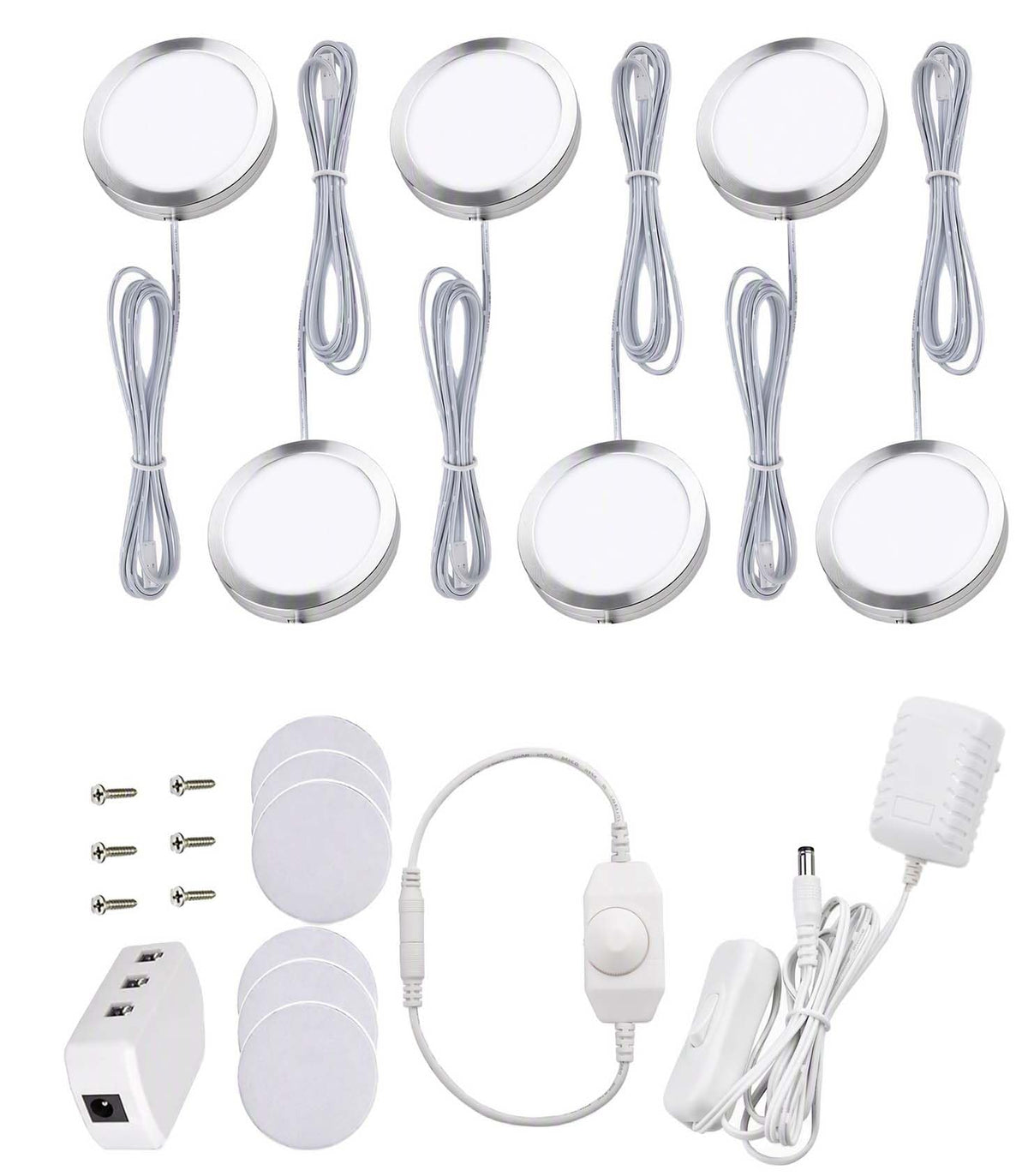 LED Puck Lights 6-Pack, Dimmable Under Cabinet Lights 6000K White
