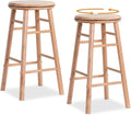 Wooden Swivel Round Bar Stools Set of 2, 24-inch Height Backless Counter Chairs with Footrest, 330Lbs Sturdy