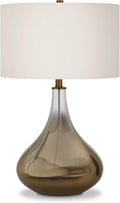 25" Modern 1-Light Table Lamp with White Fabric Drum Shade, or Office, Chromed Brass