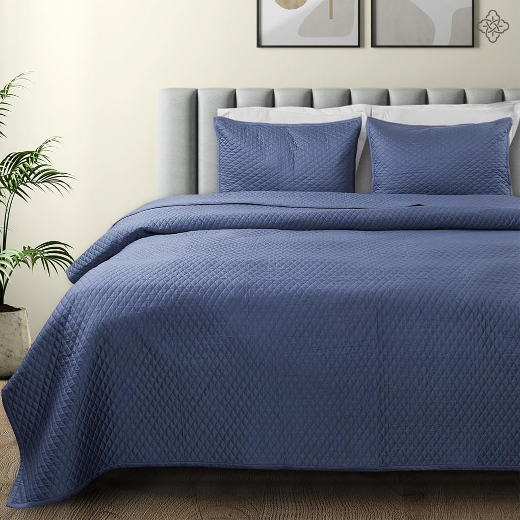 100% Organic Cotton Quilts - Diamond Stitched Quilted bedspreads - All Season Oversized Coverlet Set