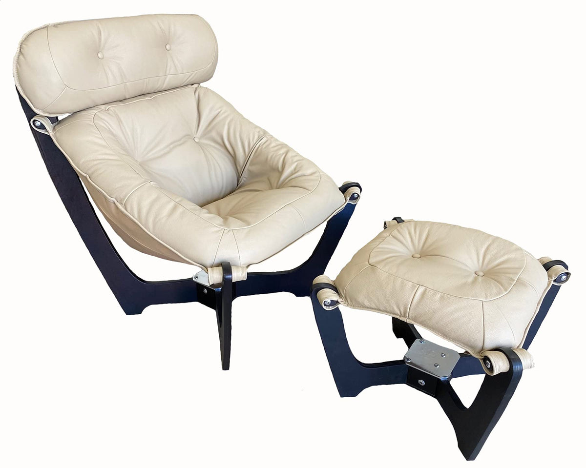 Luna High Back Leather Chair and Ottoman - Espresso Wood Frame (Latte Leather)