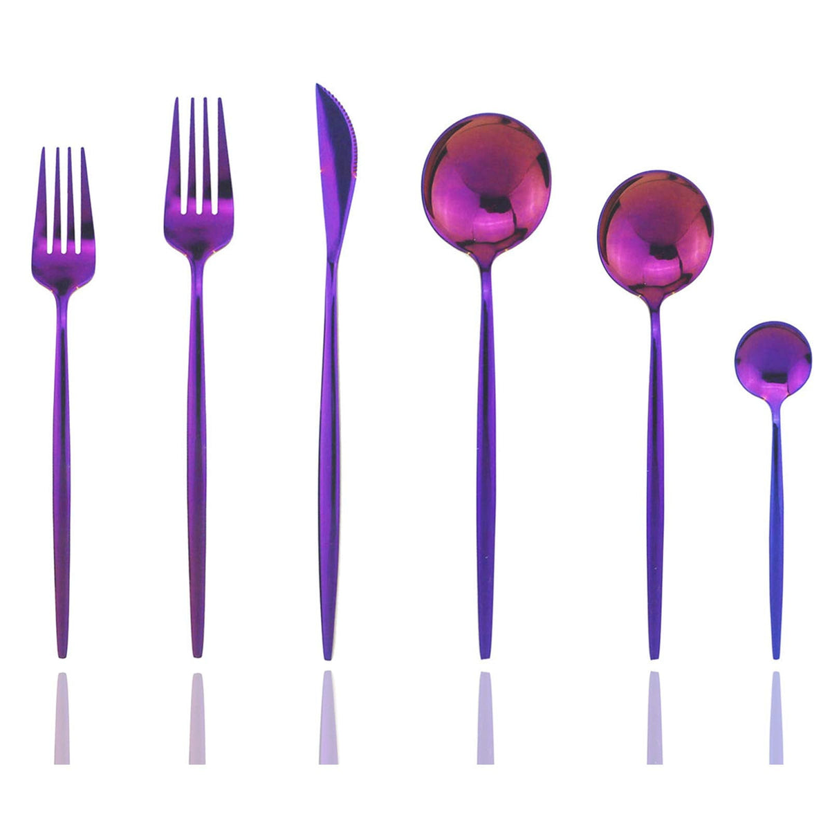 Silverware Set, Mirror Polished Purple Flatware Cutlery Set Service for 4, Shiny Finish 24 Pieces Stainless Steel