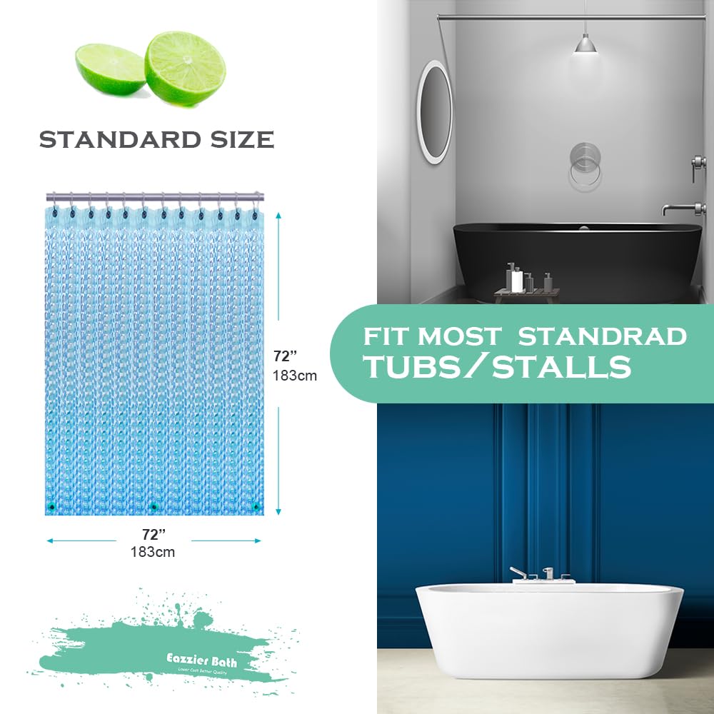 3 Pack 3D Crystal Blue Plastic Shower Curtain Liner, 72x72 Inch Ice Cube Bathroom Shower Showroom Inner Curtain