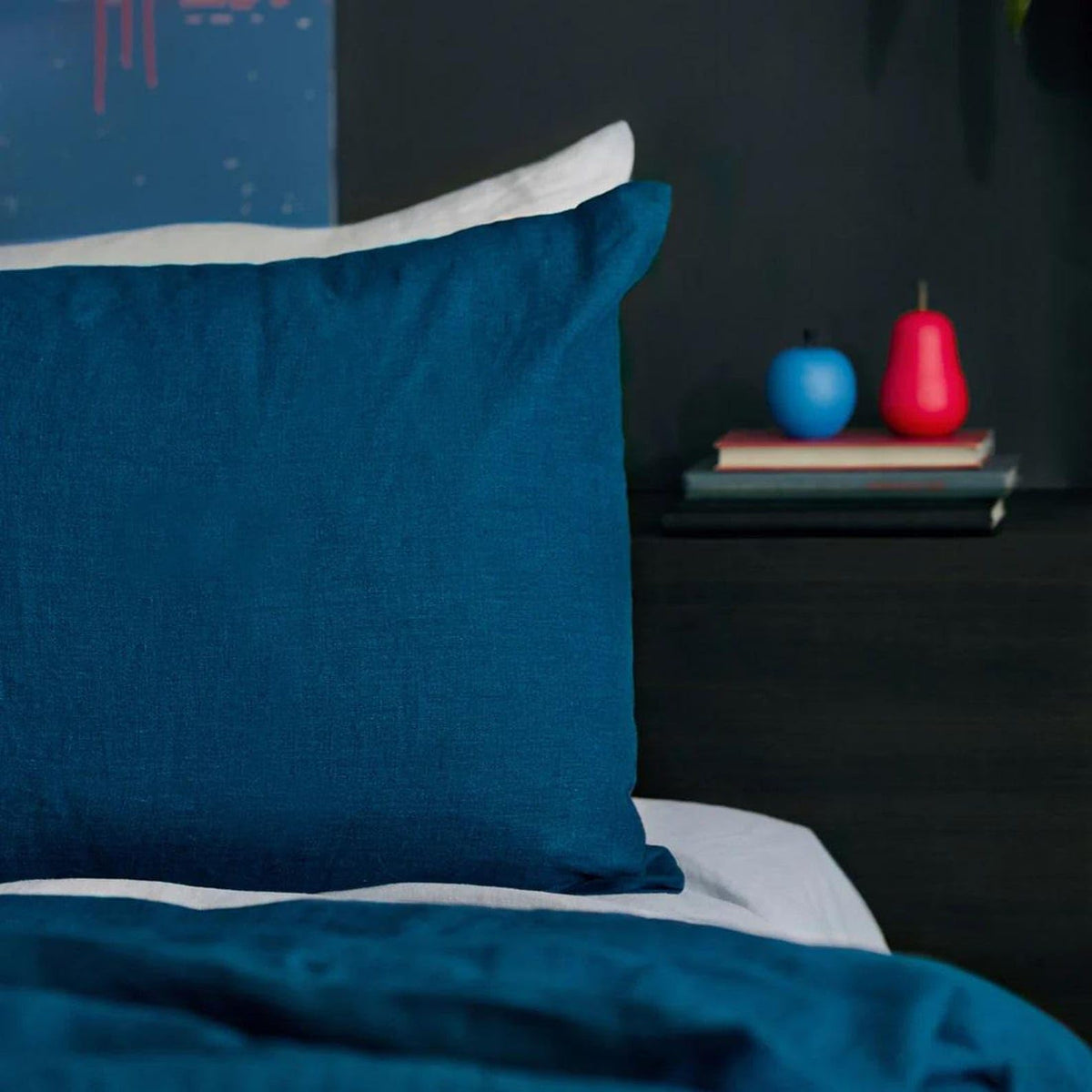 Teal Blue Linen Duvet Cover, Stonewashed Flax Bedding Midweight Natural Linen Comforter Cover