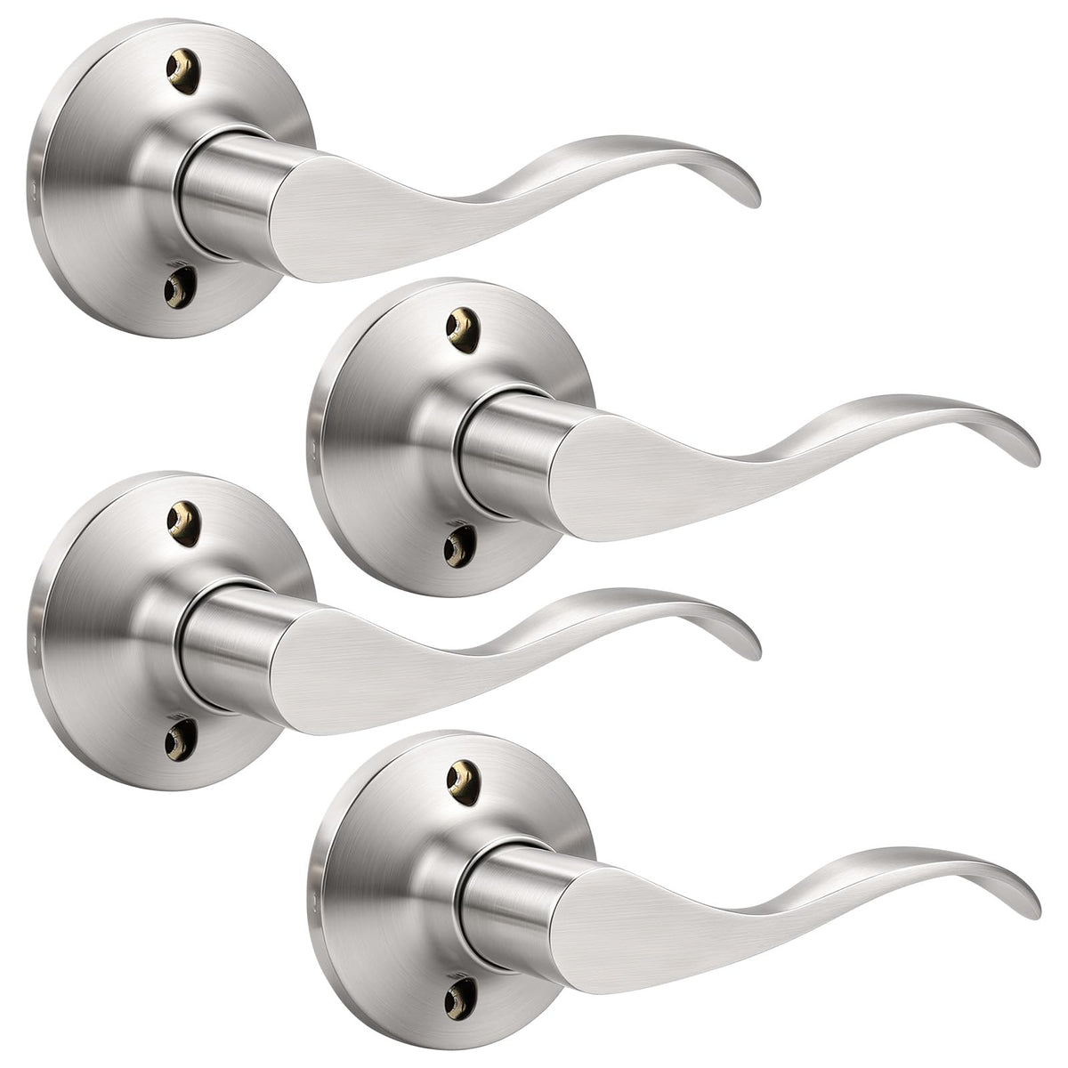 4 Pack Satin Nickel Dummy Door Lever, Single Right Side Door Handle for Closets, Non-Turning Pull Only Lever Set