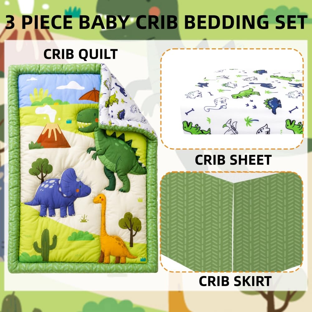 Baby Crib Bedding Set Dinosaur Neutral Nursery Comforter Bed Sets for Boys